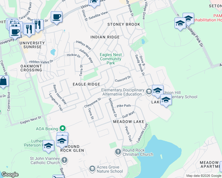 map of restaurants, bars, coffee shops, grocery stores, and more near 3703 Geese Route in Round Rock