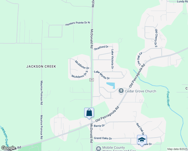 map of restaurants, bars, coffee shops, grocery stores, and more near 6525 McDonald Road in Theodore
