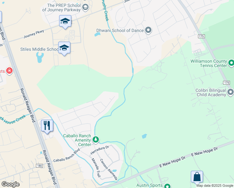 map of restaurants, bars, coffee shops, grocery stores, and more near 3320 Vaquero Lane in Leander