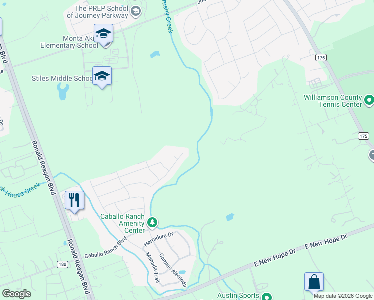 map of restaurants, bars, coffee shops, grocery stores, and more near 3320 Vaquero Lane in Leander
