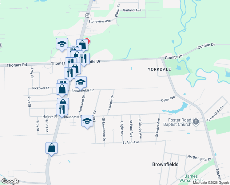 map of restaurants, bars, coffee shops, grocery stores, and more near 11975 Cooper Drive in Baton Rouge