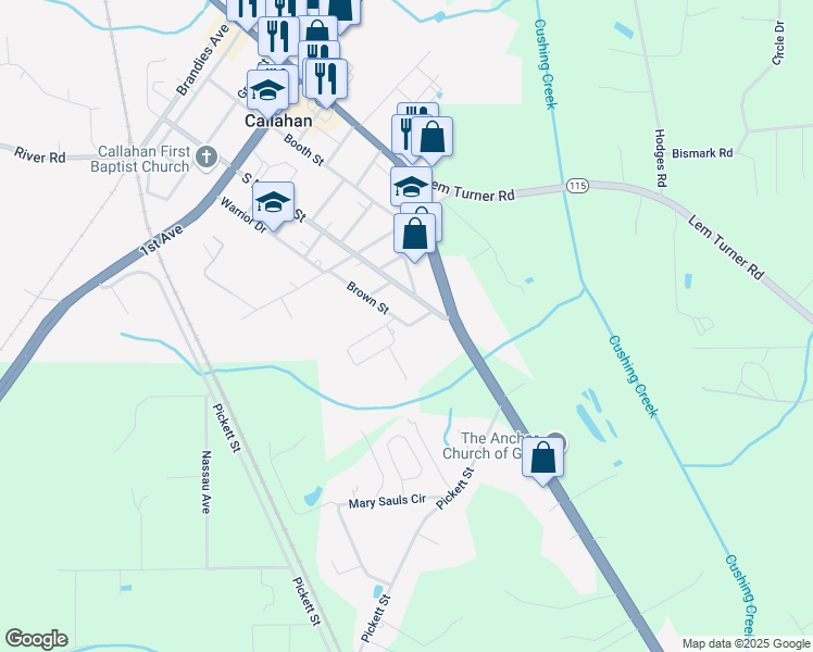 map of restaurants, bars, coffee shops, grocery stores, and more near 45036 Mahoney Street in Callahan