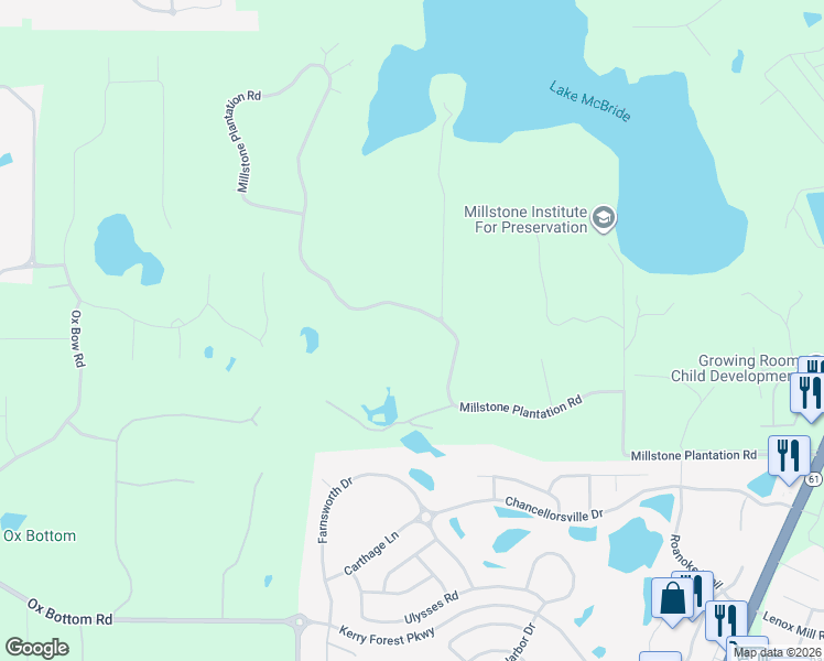 map of restaurants, bars, coffee shops, grocery stores, and more near 2749 Millstone Plantation Road in Tallahassee