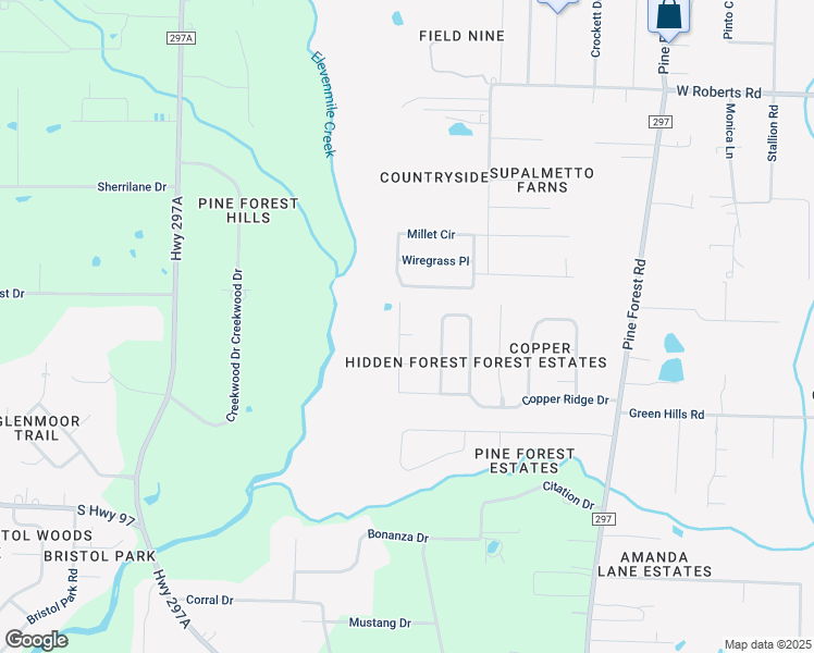 map of restaurants, bars, coffee shops, grocery stores, and more near 866 Copper Ridge Place in Cantonment