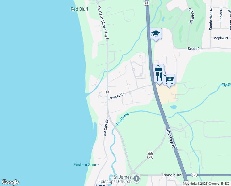 map of restaurants, bars, coffee shops, grocery stores, and more near 7244-7274 Parker Road in Fairhope