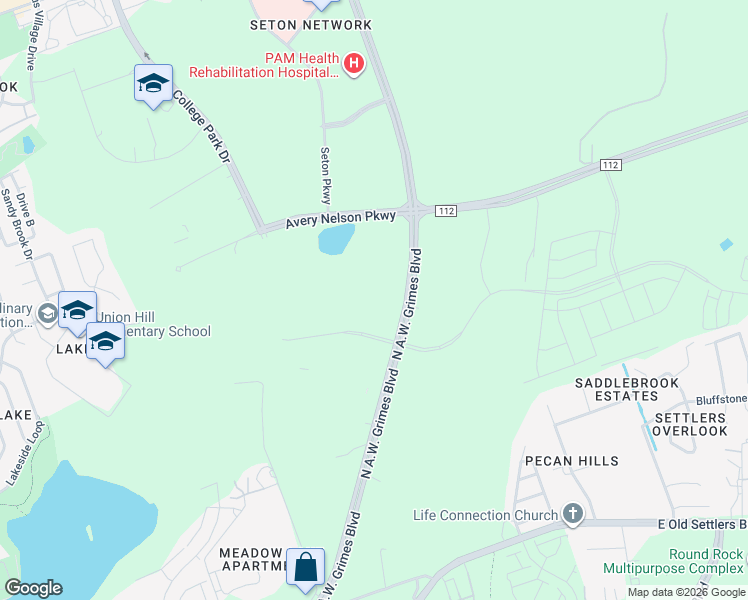 map of restaurants, bars, coffee shops, grocery stores, and more near 3746-3822 North A.W. Grimes Boulevard in Round Rock