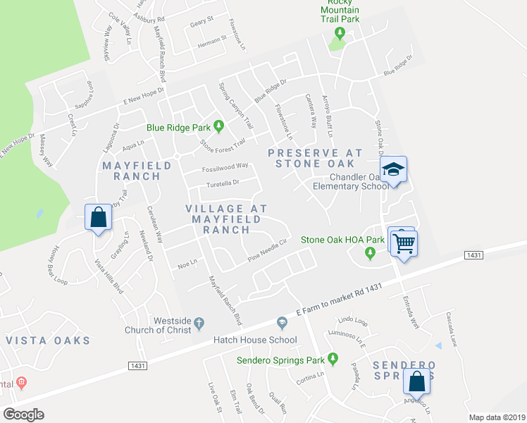 map of restaurants, bars, coffee shops, grocery stores, and more near 3656 Pine Needle Circle in Round Rock