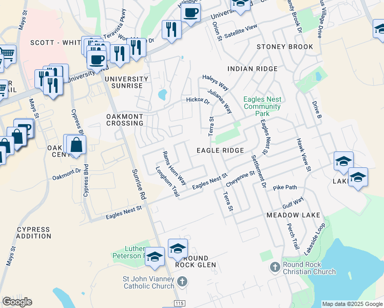 map of restaurants, bars, coffee shops, grocery stores, and more near 1405 Short Horn Cove in Round Rock