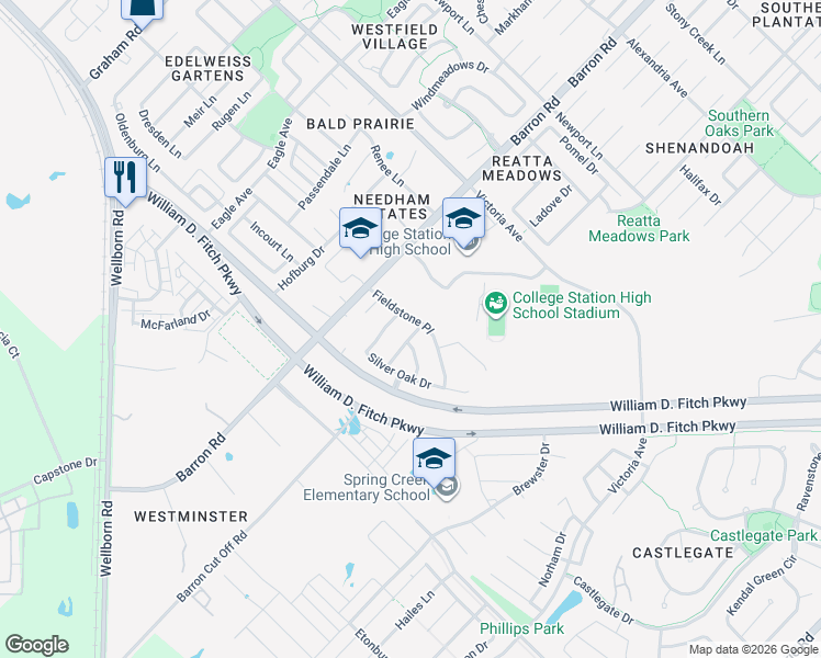 map of restaurants, bars, coffee shops, grocery stores, and more near 201 Simi Drive in College Station
