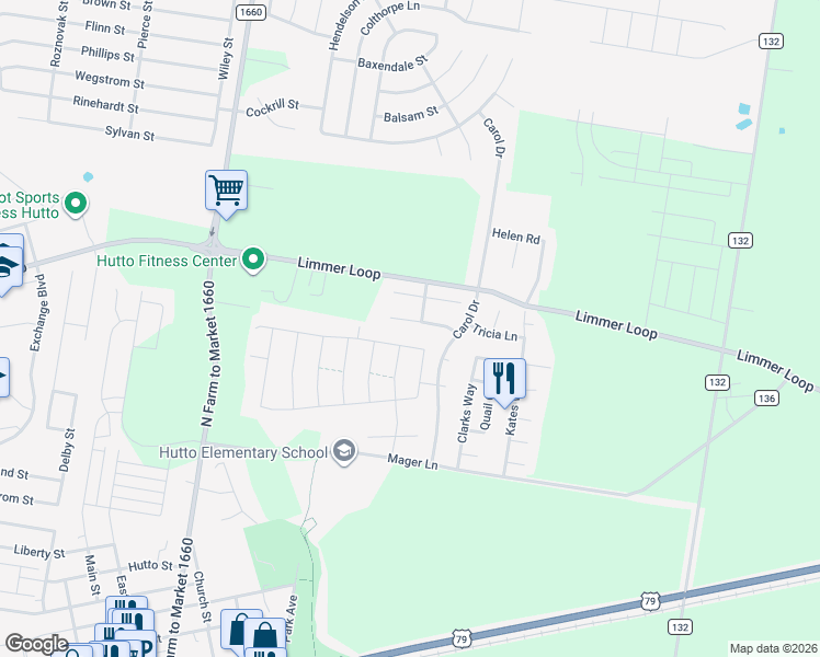 map of restaurants, bars, coffee shops, grocery stores, and more near 102 Quarton Drive in Hutto