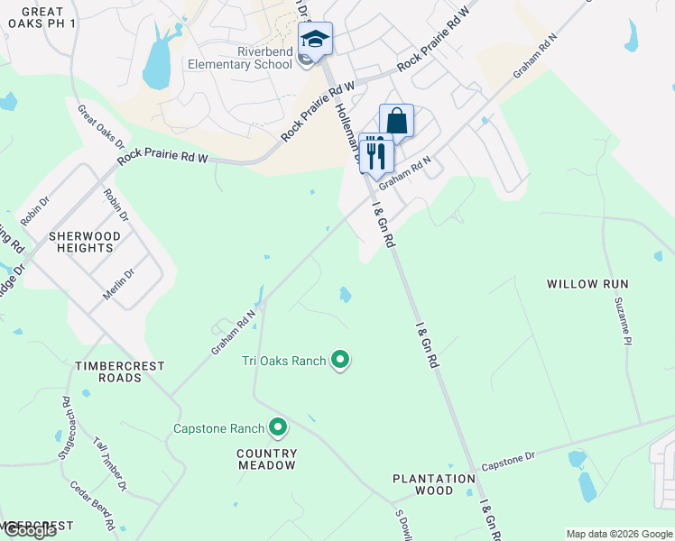 map of restaurants, bars, coffee shops, grocery stores, and more near 12963 South Dowling Road in College Station