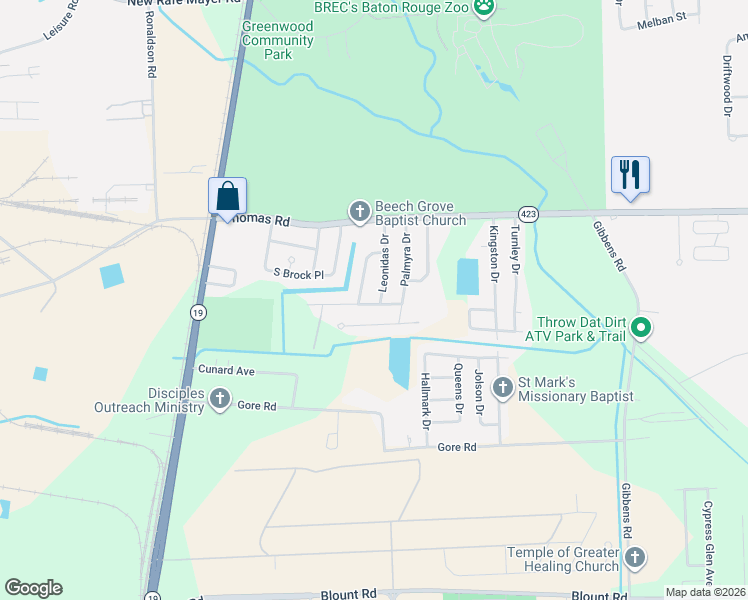 map of restaurants, bars, coffee shops, grocery stores, and more near 2435 Desoto Drive in Baton Rouge