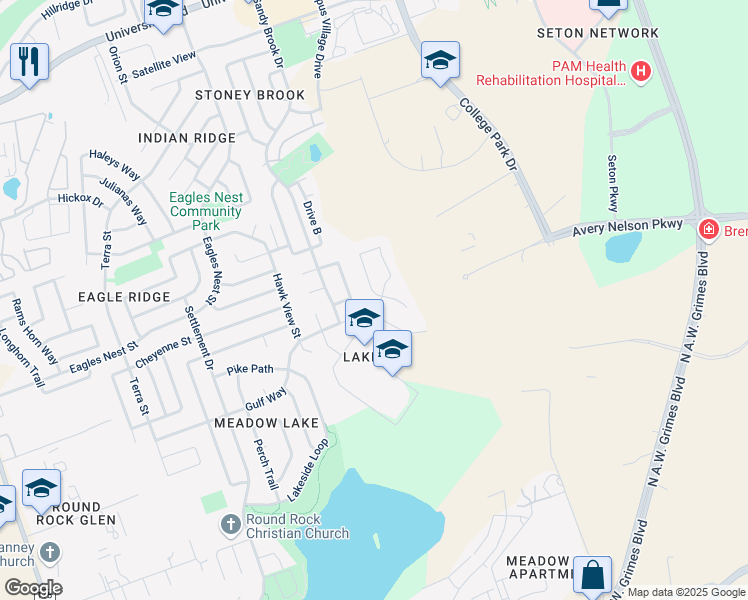 map of restaurants, bars, coffee shops, grocery stores, and more near 3508 Cisco Trail in Round Rock