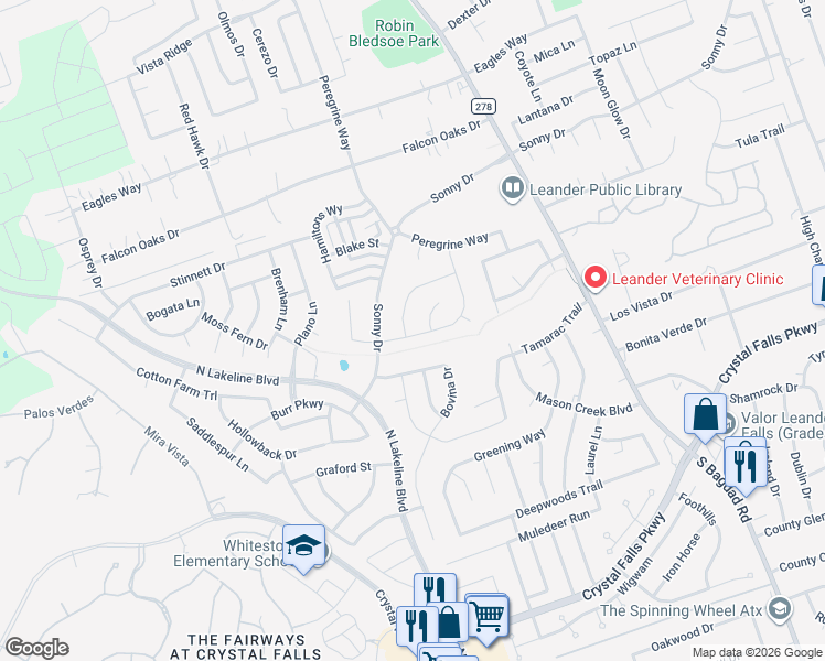 map of restaurants, bars, coffee shops, grocery stores, and more near 1401 Macfarland Street in Leander