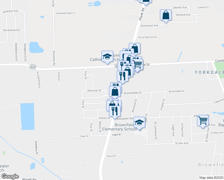 map of restaurants, bars, coffee shops, grocery stores, and more near 5660 Rickover Street in Baton Rouge