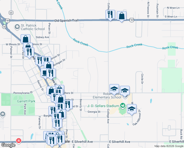 map of restaurants, bars, coffee shops, grocery stores, and more near 23121 Ridgewood Drive in Robertsdale