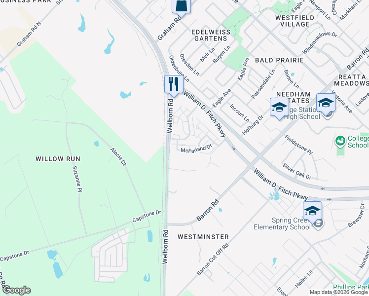 map of restaurants, bars, coffee shops, grocery stores, and more near 4058 Southern Trace Drive in College Station
