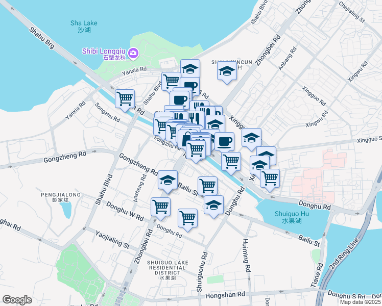 map of restaurants, bars, coffee shops, grocery stores, and more near 45 Han Jie in Wu Han Shi