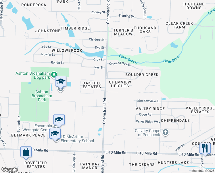 map of restaurants, bars, coffee shops, grocery stores, and more near 710 Lexington Road in Pensacola