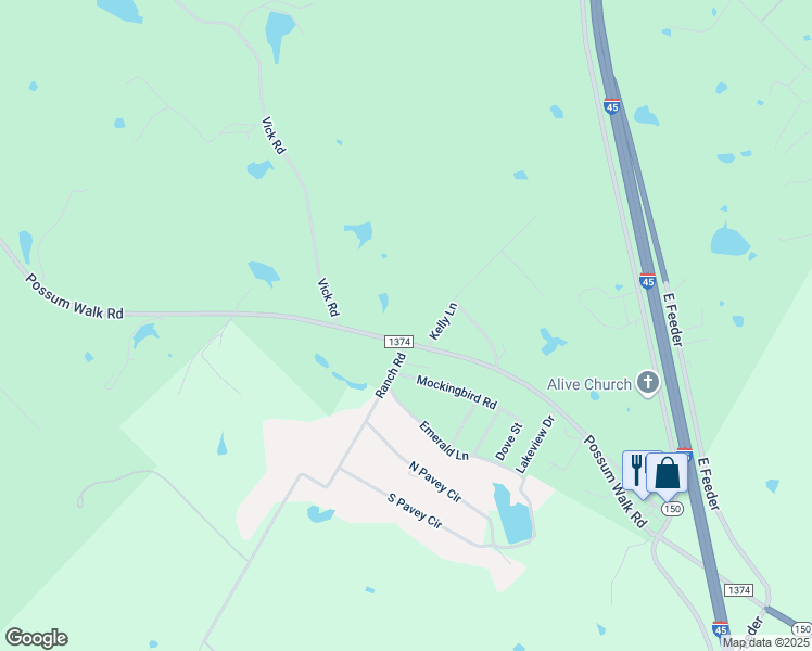 map of restaurants, bars, coffee shops, grocery stores, and more near 6387 Farm to Market Road 1374 in New Waverly