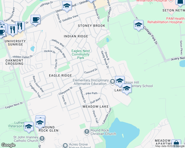 map of restaurants, bars, coffee shops, grocery stores, and more near 3722 Geese Route in Round Rock