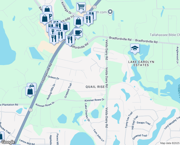 map of restaurants, bars, coffee shops, grocery stores, and more near 6483 Tracy Lane in Tallahassee
