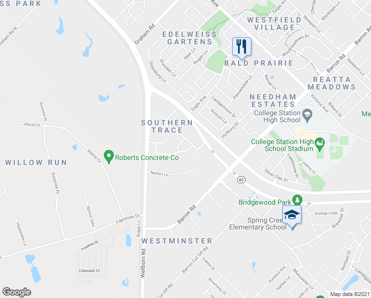 map of restaurants, bars, coffee shops, grocery stores, and more near 4131 Mcfarland Drive in College Station
