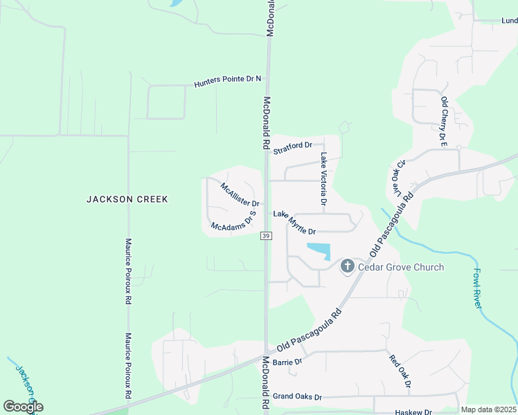 map of restaurants, bars, coffee shops, grocery stores, and more near 8501 McAllister Drive in Theodore