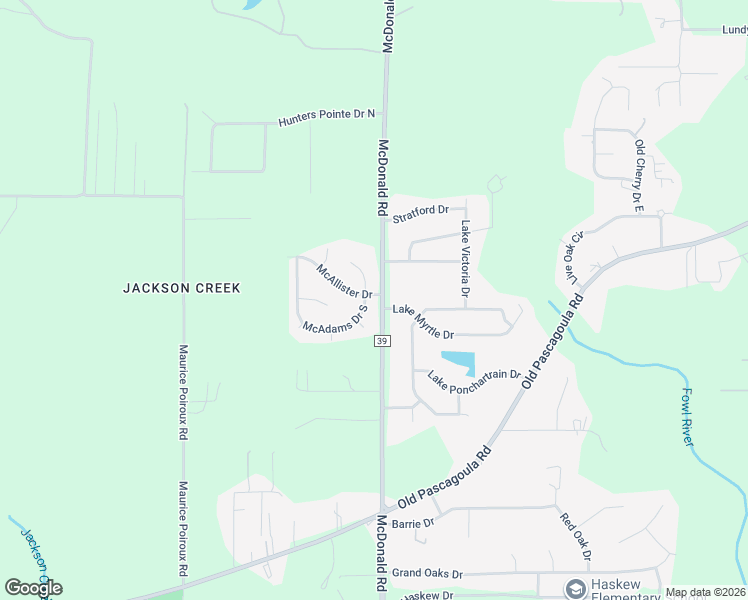 map of restaurants, bars, coffee shops, grocery stores, and more near 6377-6499 McDonald Road in Theodore