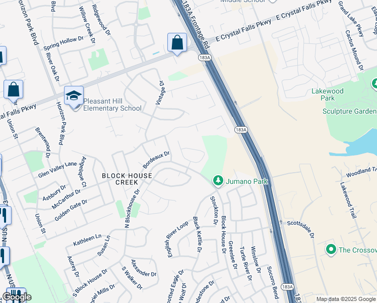 map of restaurants, bars, coffee shops, grocery stores, and more near 1302 Cabernet Way in Leander