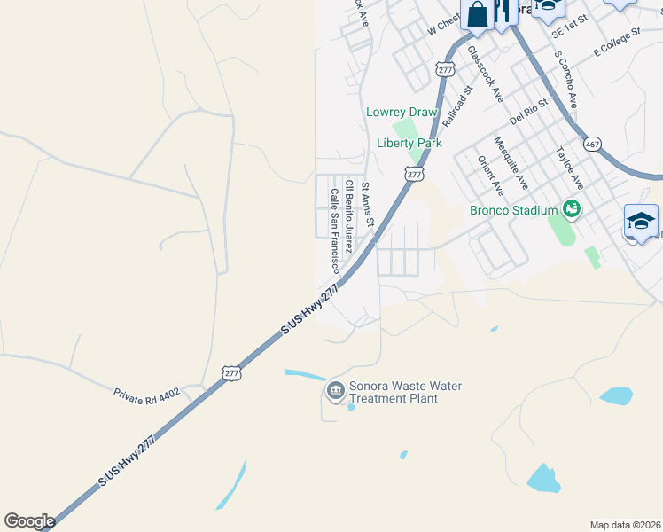 map of restaurants, bars, coffee shops, grocery stores, and more near 412 Calle De Benito Juarez in Sonora