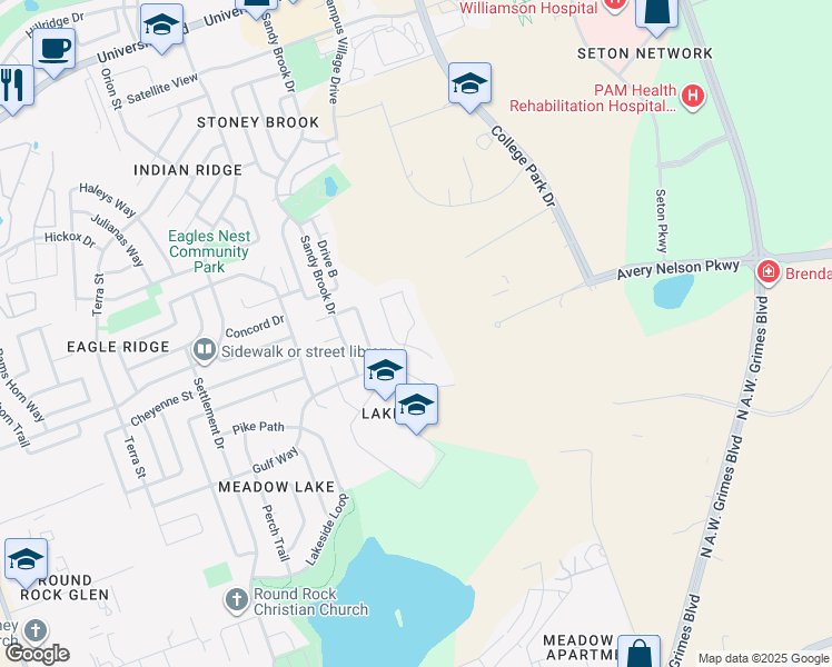 map of restaurants, bars, coffee shops, grocery stores, and more near 3600 Texana Loop in Round Rock