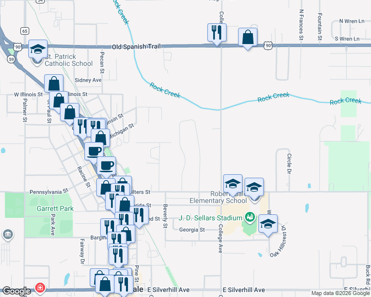 map of restaurants, bars, coffee shops, grocery stores, and more near 23121 Ridgewood Drive in Robertsdale