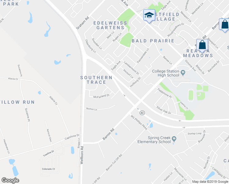 map of restaurants, bars, coffee shops, grocery stores, and more near 2941 Mclaren Drive in College Station