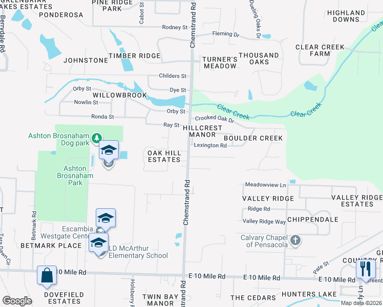 map of restaurants, bars, coffee shops, grocery stores, and more near 710 Lexington Road in Pensacola