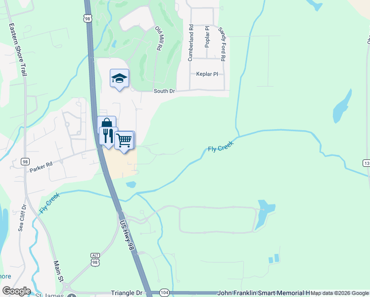 map of restaurants, bars, coffee shops, grocery stores, and more near 7935 Parker Road in Fairhope