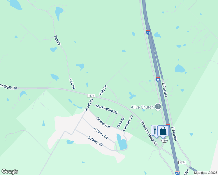 map of restaurants, bars, coffee shops, grocery stores, and more near 23 Kelly Lane in New Waverly