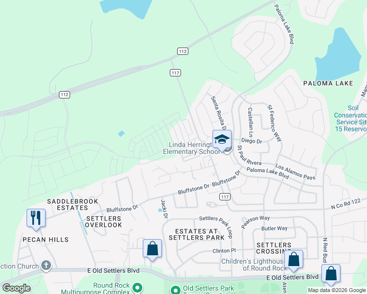 map of restaurants, bars, coffee shops, grocery stores, and more near 150 Tate Ln in Round Rock