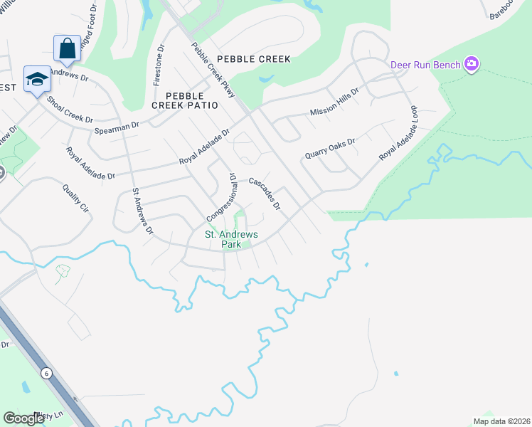 map of restaurants, bars, coffee shops, grocery stores, and more near 5216 Cascades Drive in College Station