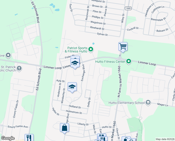 map of restaurants, bars, coffee shops, grocery stores, and more near 307 Lidell Street in Hutto