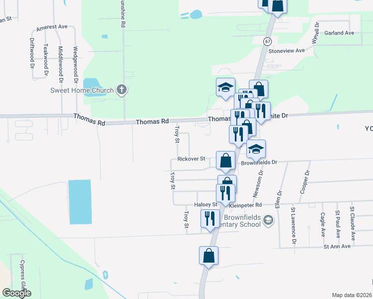 map of restaurants, bars, coffee shops, grocery stores, and more near 12163 Strauss Drive in Baton Rouge