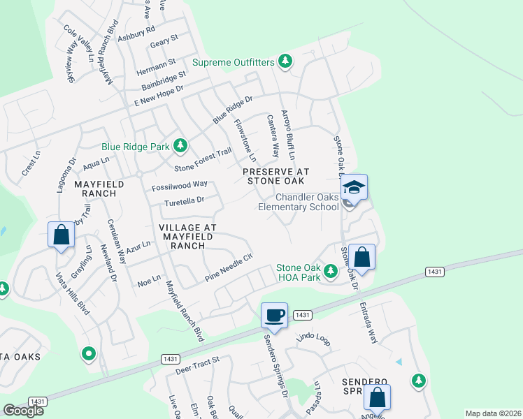 map of restaurants, bars, coffee shops, grocery stores, and more near 3943 Upper Passage Ln in Round Rock