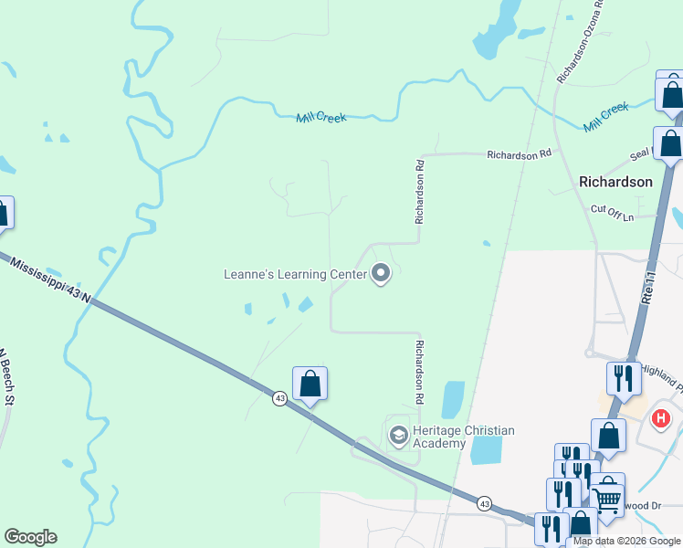 map of restaurants, bars, coffee shops, grocery stores, and more near Watts Road in Picayune