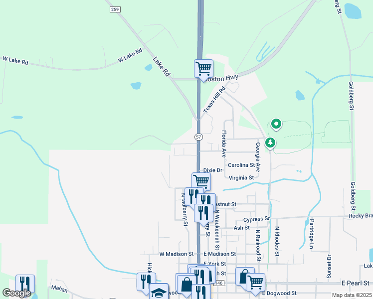 map of restaurants, bars, coffee shops, grocery stores, and more near 1340 Susanna Street in Monticello