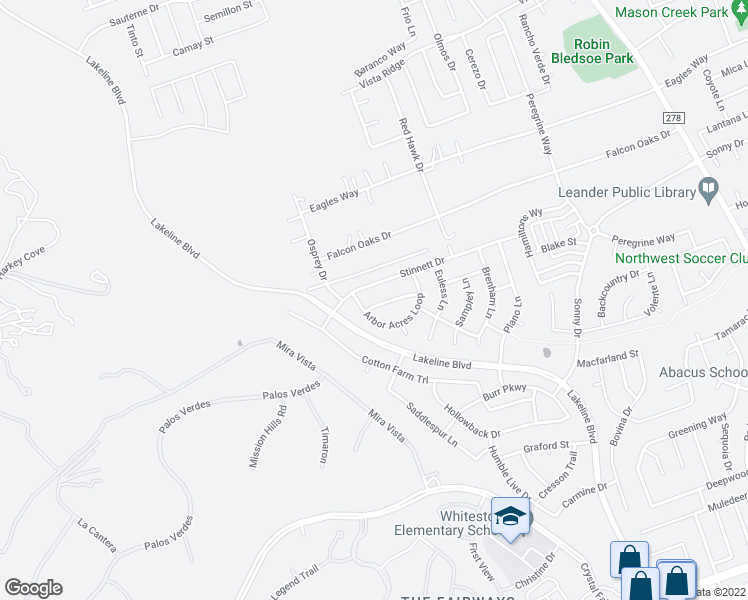 map of restaurants, bars, coffee shops, grocery stores, and more near 1913 Bogata Lane in Leander