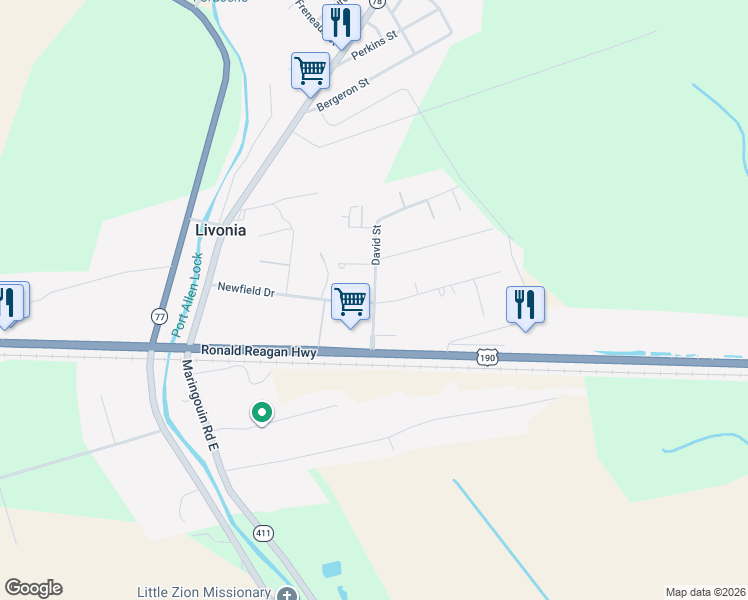 map of restaurants, bars, coffee shops, grocery stores, and more near 8527 David Street in Livonia