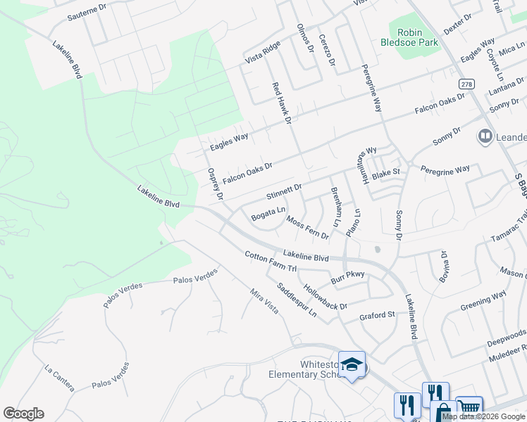 map of restaurants, bars, coffee shops, grocery stores, and more near 1913 Bogata Lane in Leander