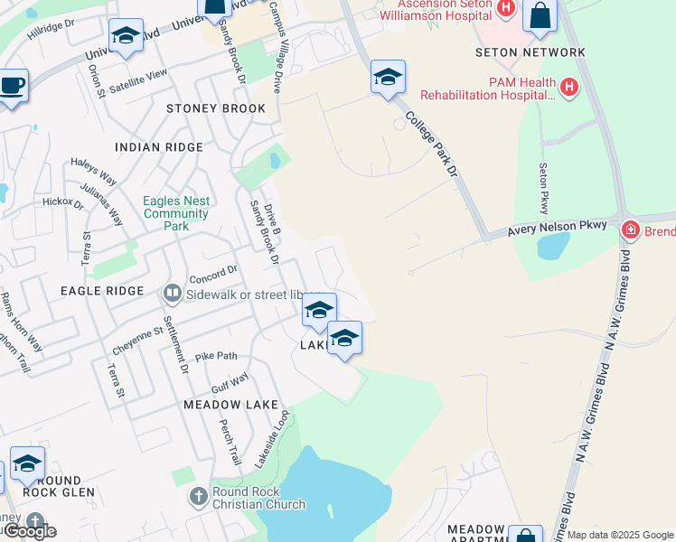 map of restaurants, bars, coffee shops, grocery stores, and more near 3600 Texana Loop in Round Rock