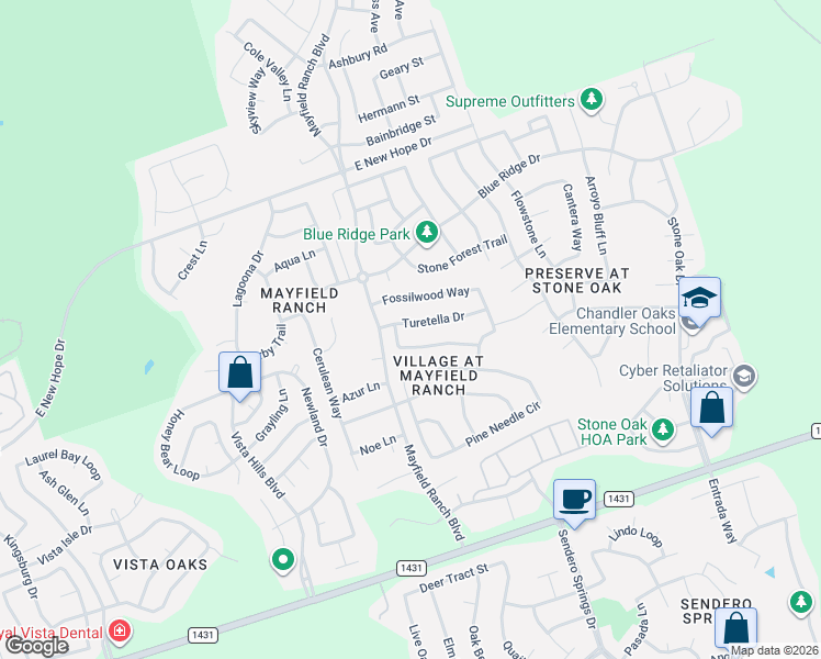 map of restaurants, bars, coffee shops, grocery stores, and more near 3777 Turetella Drive in Round Rock