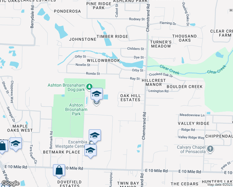 map of restaurants, bars, coffee shops, grocery stores, and more near 10800 Country Ostrich Drive in Pensacola